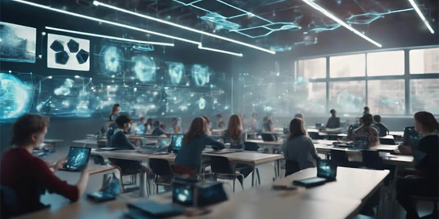 AI generated image of a modern classroom.