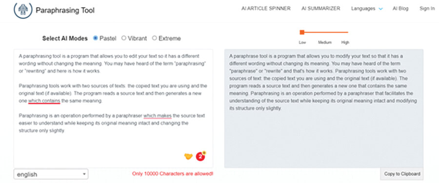 AI Paraphrasing Tool screenshot