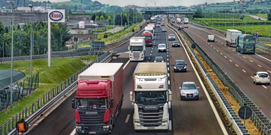 Busy highway with big trucks.