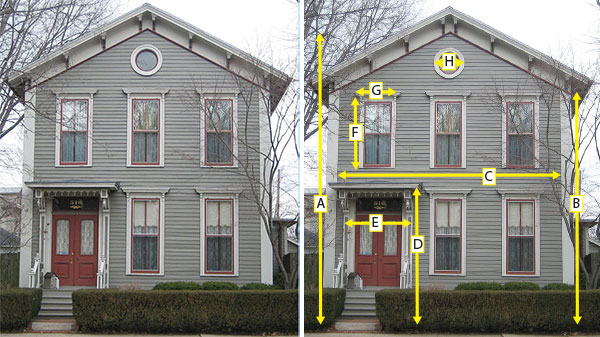 Calculating Area - Bloomington Benjamin House example.