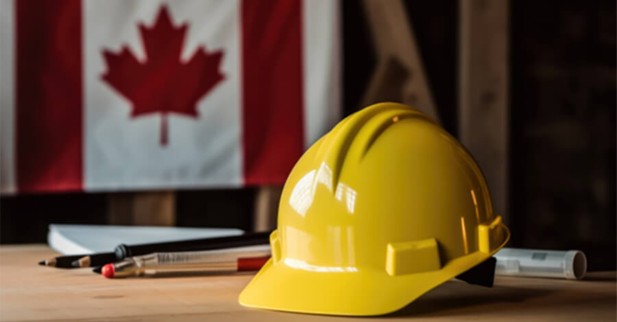 Hard hat and Canadian flag.