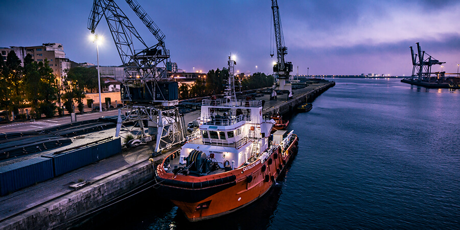 Ship in container port.