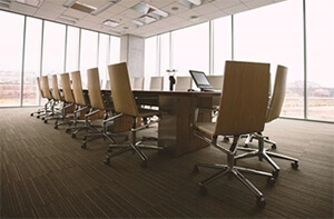 An empty conference room in an office building.