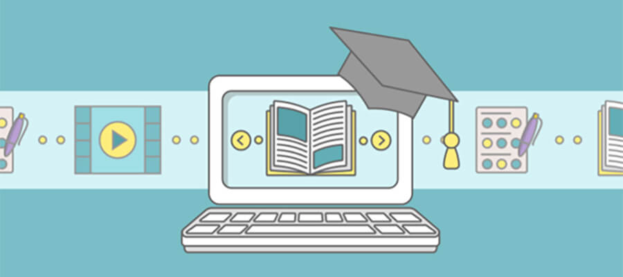 Vector image with laptop and graduation hat.