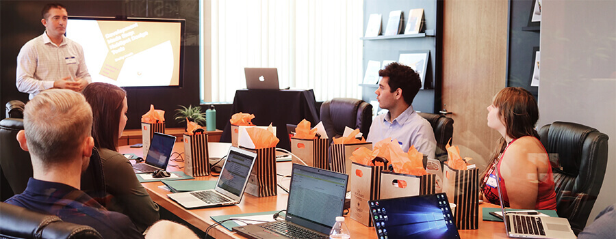 Team meeting in a modern office.