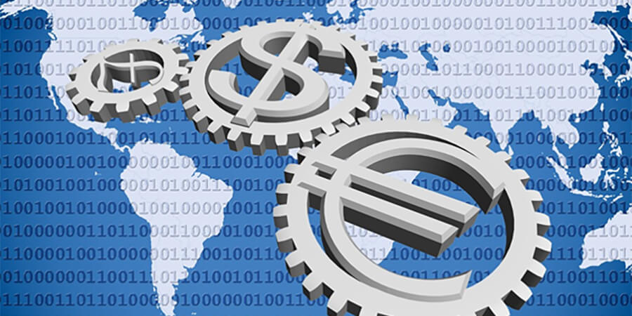 International currency vector showing, pounds, dollars and euros.