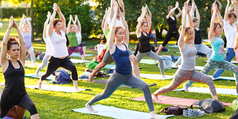 Outdoor yoga class.