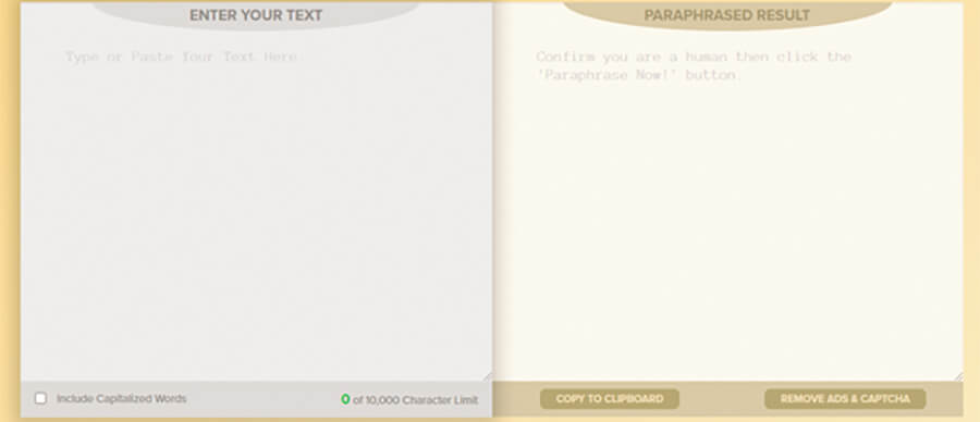 Paraphrasing Tool screenshot.