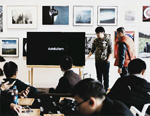 People preparing for a presentation.