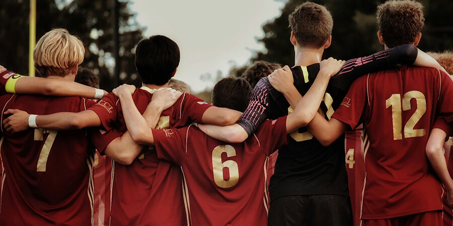 The back of a boys sports team.