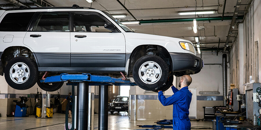 Car repair in a workshop.