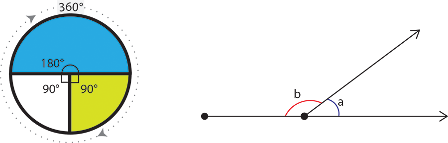 180° Angles as half a circle and shown on a line