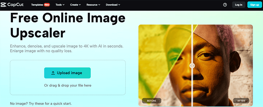 CapCut free online image upscaler.