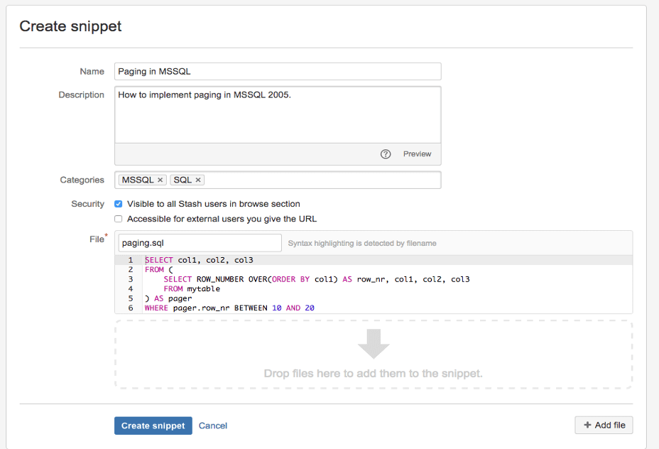 Creating a code snippet.