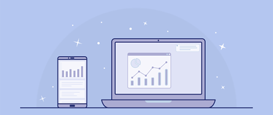 Vector illustration of Laptop and smartphone showing graphs.