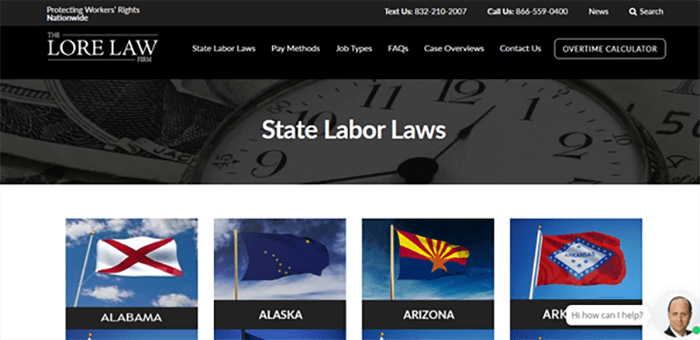 The Lore Law Firm website screenshot.