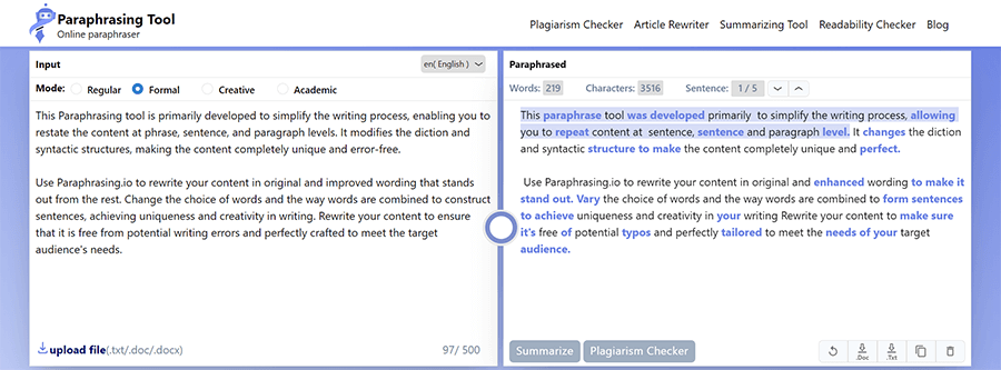 paraphrasing.io screenshot