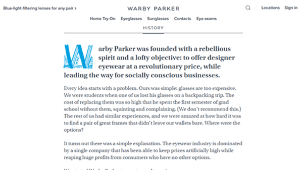 Warby Parker website screenshot.